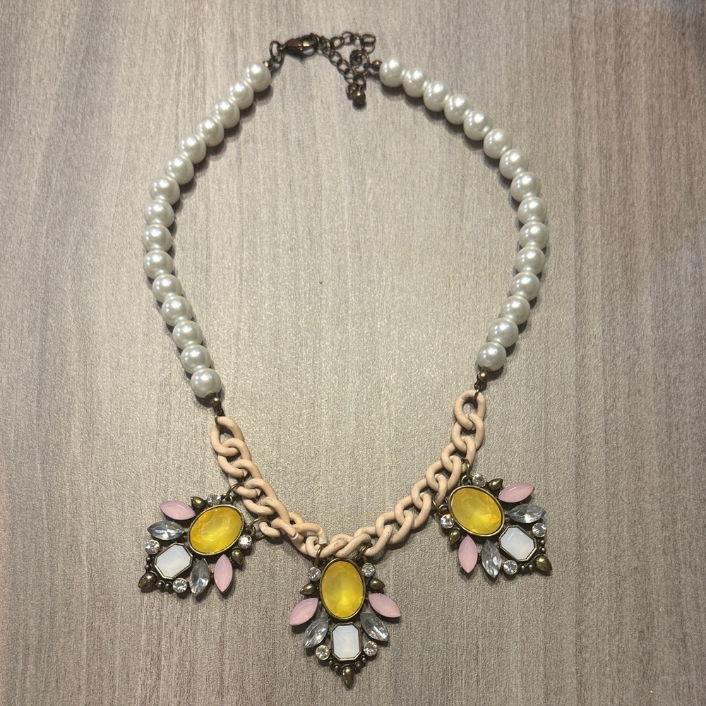 Elegant Pearl and Yellow Pendant Necklace
